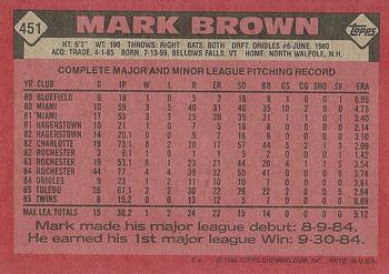 1986 Topps #451 Mark Brown Back