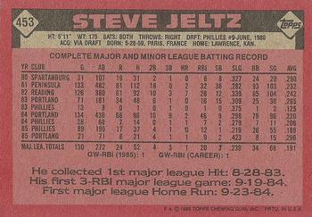 1986 Topps #453 Steve Jeltz Back