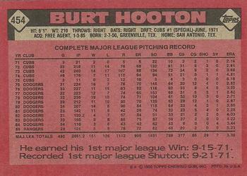 1986 Topps #454 Burt Hooton Back