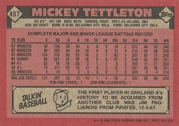 1986 Topps #457 Mickey Tettleton Back