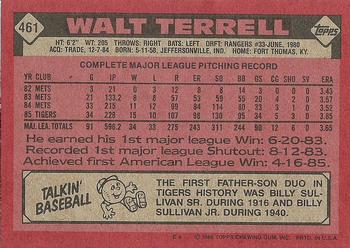 1986 Topps #461 Walt Terrell Back