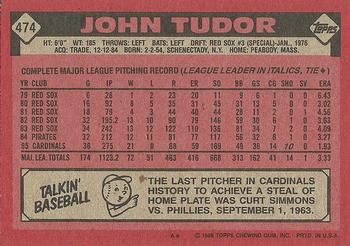 1986 Topps #474 John Tudor Back
