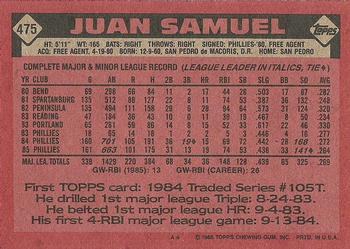 1986 Topps #475 Juan Samuel Back