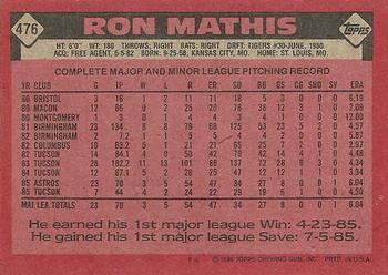 1986 Topps #476 Ron Mathis Back