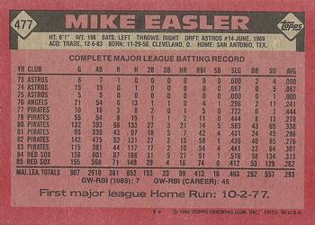 1986 Topps #477 Mike Easler Back