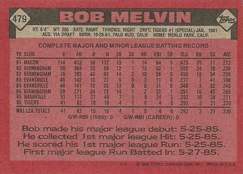 1986 Topps #479 Bob Melvin Back