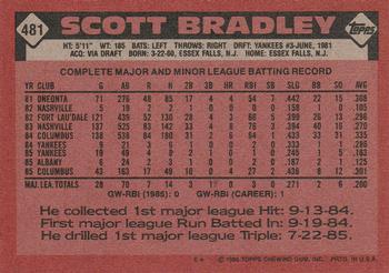 1986 Topps #481 Scott Bradley Back