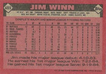 1986 Topps #489 Jim Winn Back