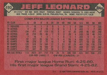 1986 Topps #490 Jeff Leonard Back