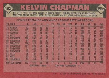 1986 Topps #492 Kelvin Chapman Back