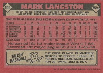 1986 Topps #495 Mark Langston Back