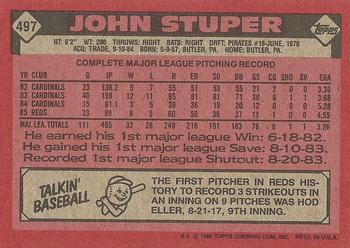 1986 Topps #497 John Stuper Back
