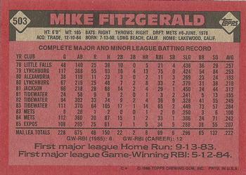 1986 Topps #503 Mike Fitzgerald Back