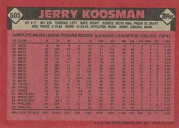 1986 Topps #505 Jerry Koosman Back