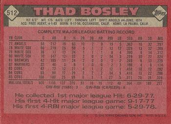 1986 Topps #512 Thad Bosley Back