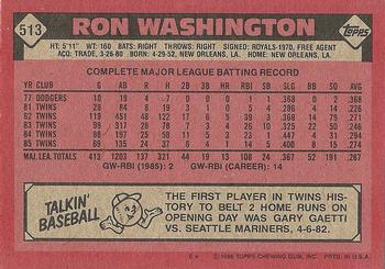 1986 Topps #513 Ron Washington Back