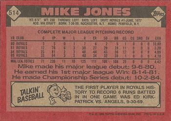 1986 Topps #514 Mike Jones Back