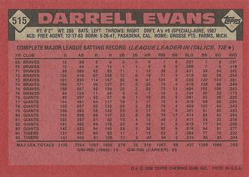 1986 Topps #515 Darrell Evans Back