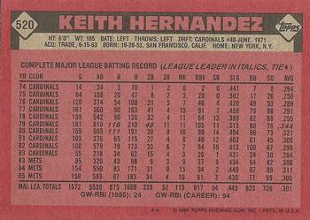 1986 Topps #520 Keith Hernandez Back
