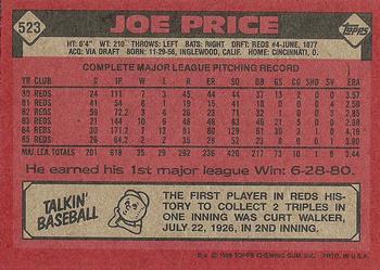 1986 Topps #523 Joe Price Back