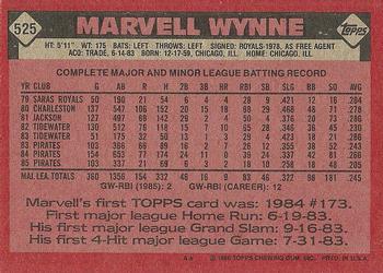 1986 Topps #525 Marvell Wynne Back