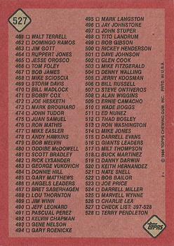 1986 Topps #527 Checklist: 397-528 Back
