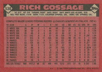 1986 Topps #530 Rich Gossage Back