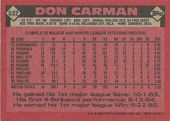 1986 Topps #532 Don Carman Back