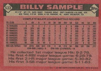 1986 Topps #533 Billy Sample Back