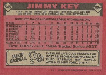 1986 Topps #545 Jimmy Key Back