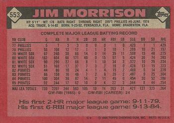 1986 Topps #553 Jim Morrison Back