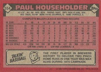 1986 Topps #554 Paul Householder Back