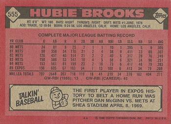 1986 Topps #555 Hubie Brooks Back