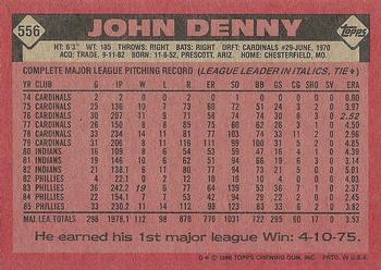 1986 Topps #556 John Denny Back