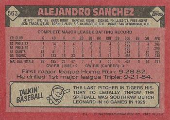 1986 Topps #563 Alejandro Sanchez Back