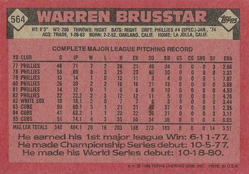 1986 Topps #564 Warren Brusstar Back