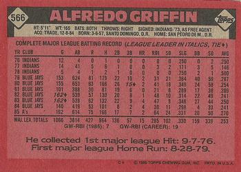 1986 Topps #566 Alfredo Griffin Back