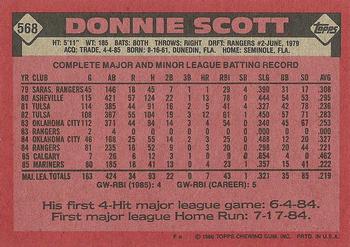 1986 Topps #568 Donnie Scott Back