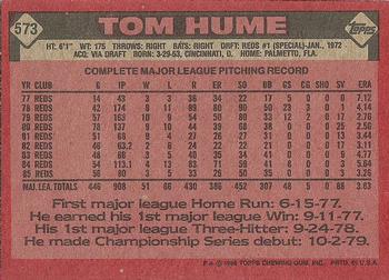 1986 Topps #573 Tom Hume Back