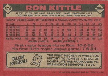 1986 Topps #574 Ron Kittle Back