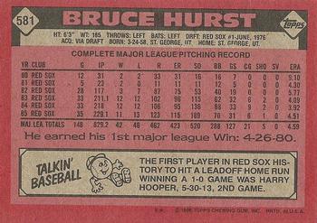 1986 Topps #581 Bruce Hurst Back