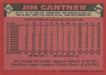 1986 Topps #582 Jim Gantner Back