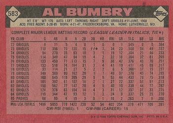 1986 Topps #583 Al Bumbry Back