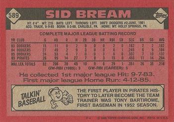 1986 Topps #589 Sid Bream Back