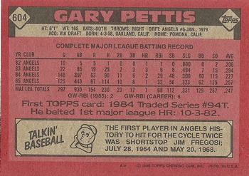 1986 Topps #604 Gary Pettis Back
