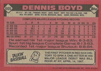 1986 Topps #605 Dennis Boyd Back