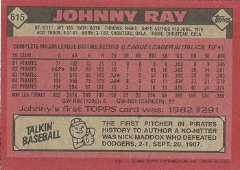 1986 Topps #615 Johnny Ray Back
