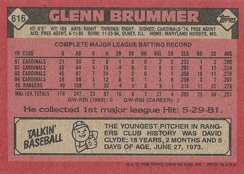 1986 Topps #616 Glenn Brummer Back