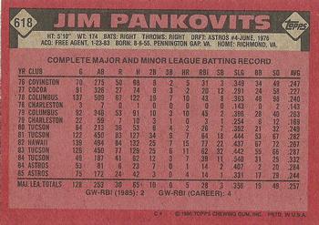 1986 Topps #618 Jim Pankovits Back