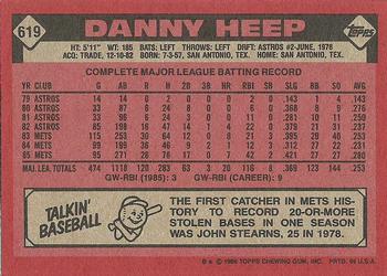 1986 Topps #619 Danny Heep Back